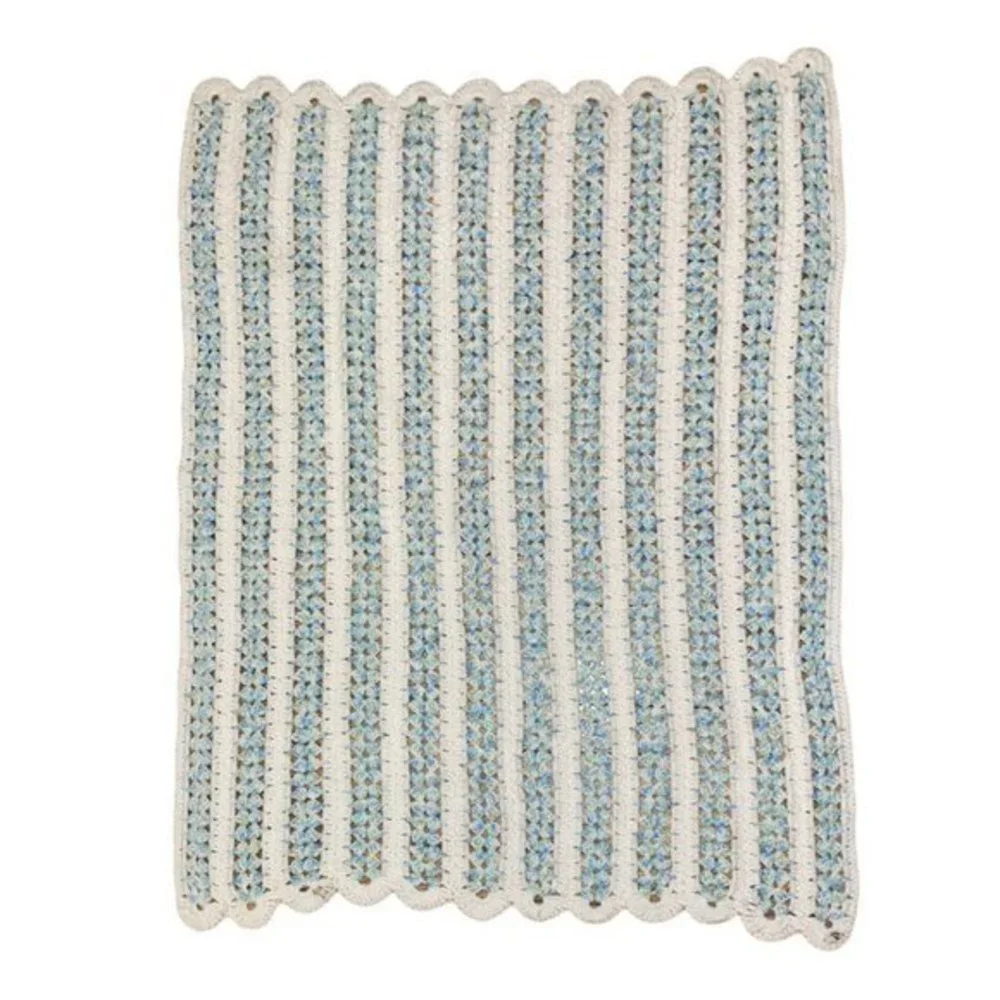 Hand Made Knit Crochet White Blue Multi Baby Blank